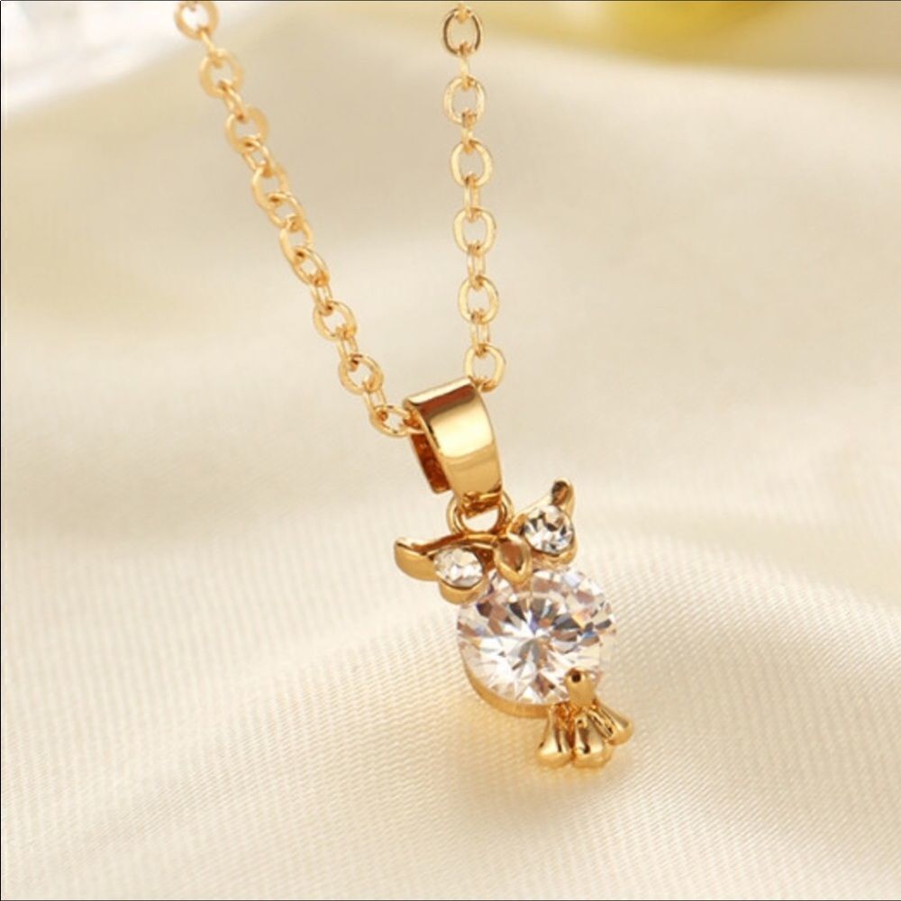 Gold Plated AAAA CZ Owl Necklace